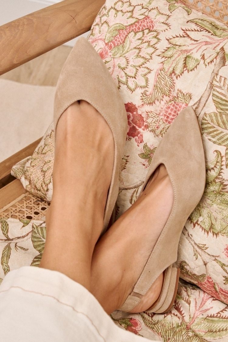 Neutral Beige Suede Slingback Pointed Flats