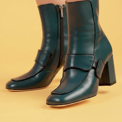 Turquoise Block Heel Ankle Boots [Pre Order]