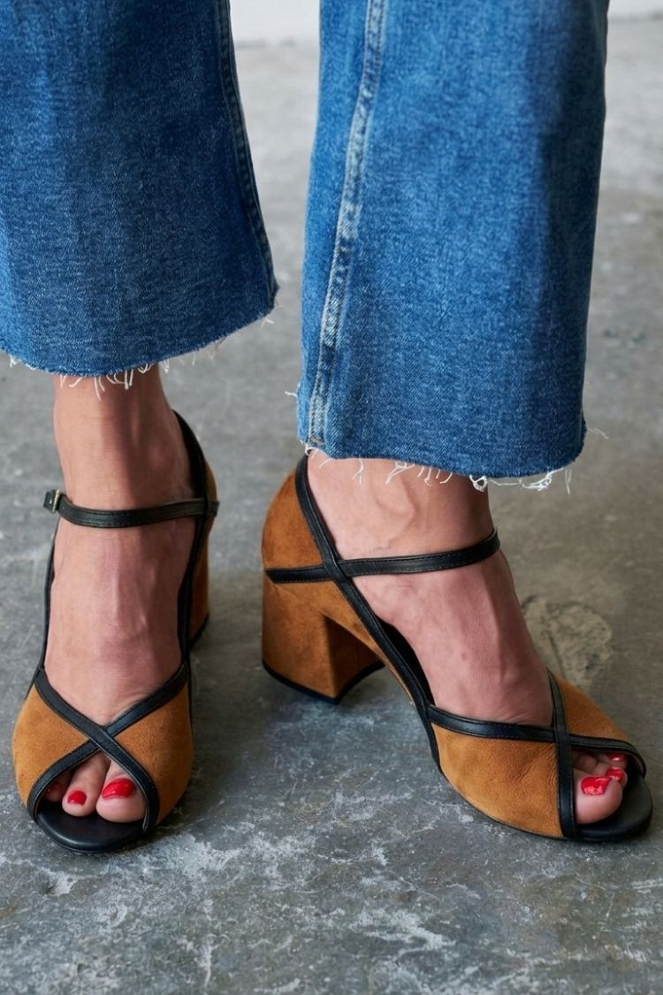 T-Strap Buckle Colorblock Stiletto Heels