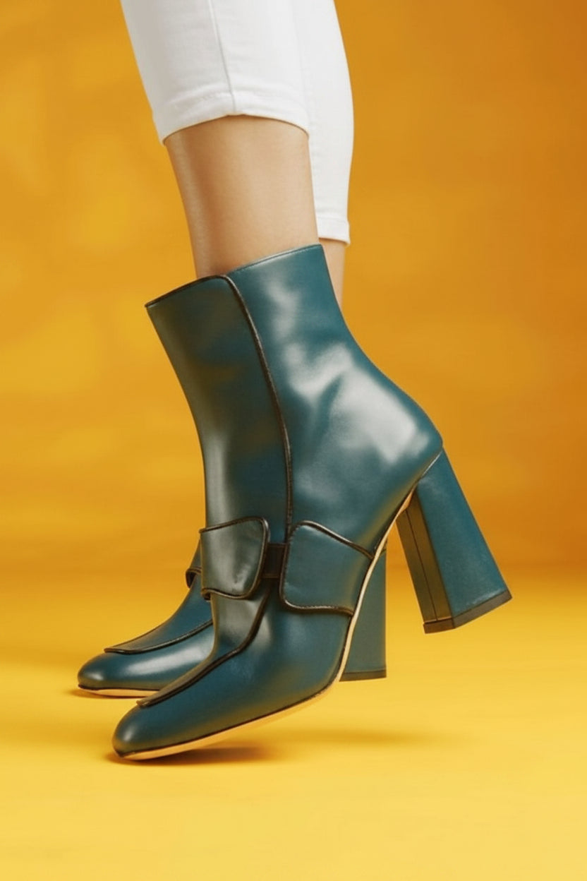 Turquoise Block Heel Ankle Boots [Pre Order]