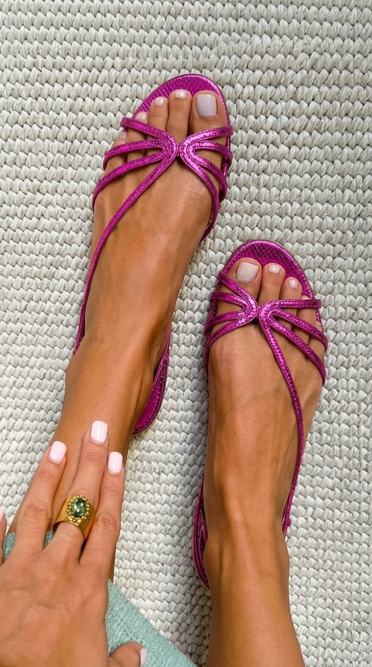 Metallic Snakeskin Embossed Strappy Sandals