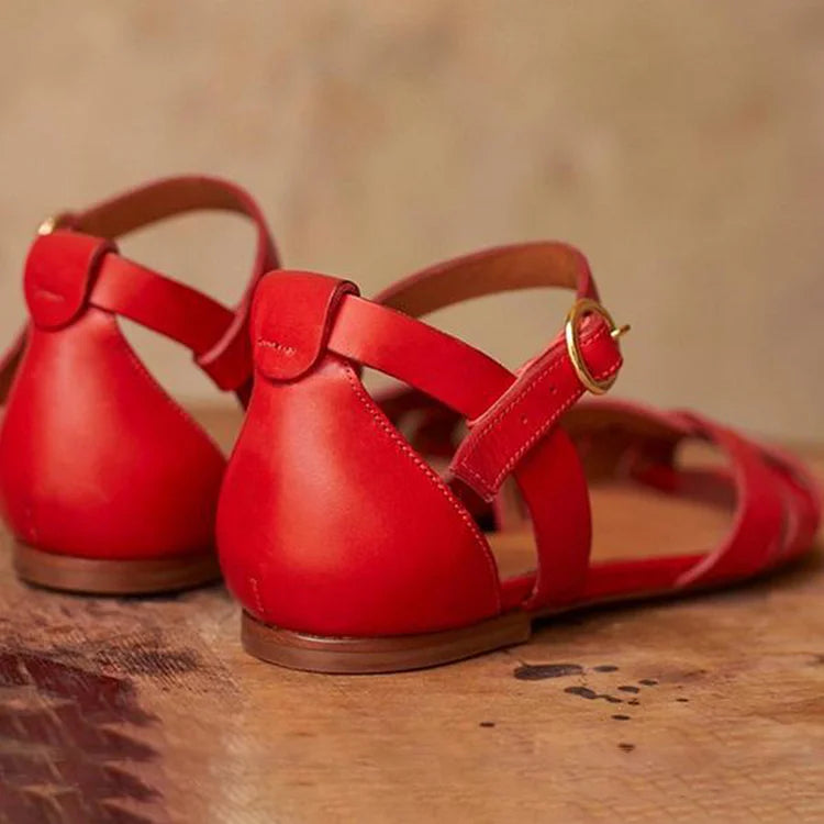 Solid Color Ankle Strap Buckle Hollow Out Peep Toe Sandals