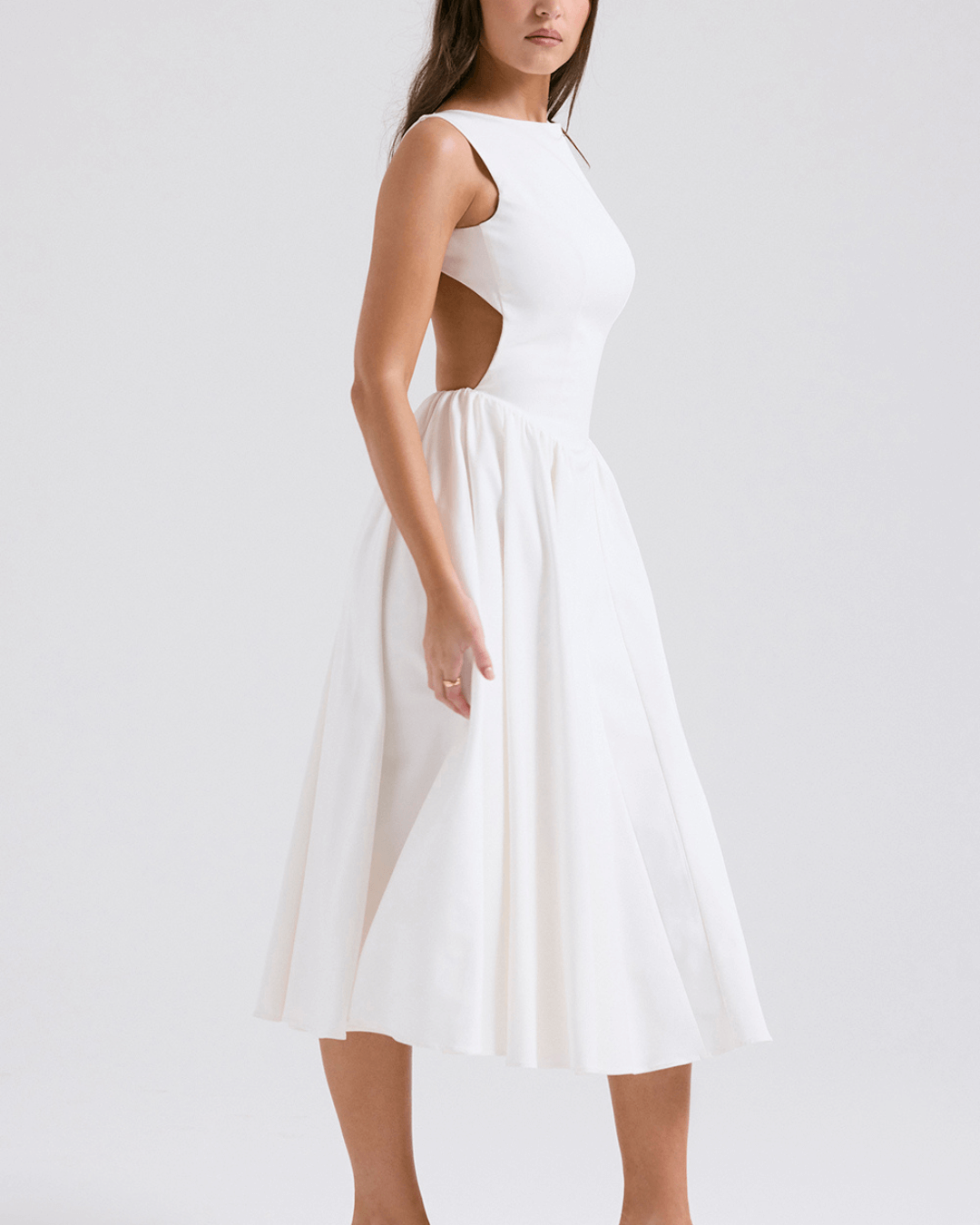 Vestido midi de sarga blanca