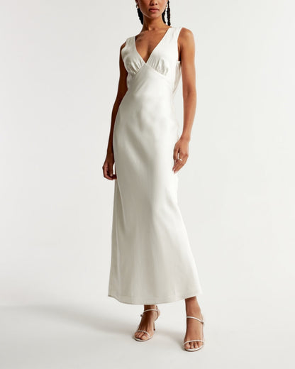 Plunge Cowl Back Maxi Dress