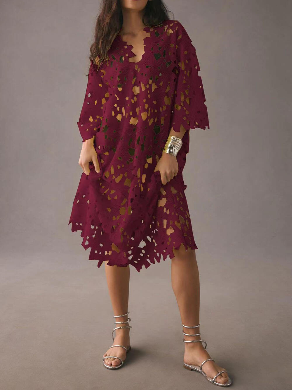 Vestido Midi de Renda para Saída de Praia