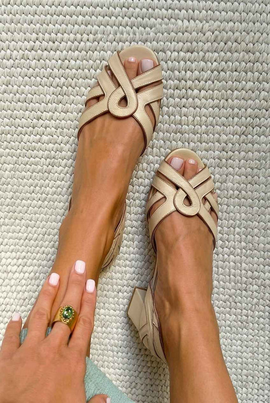 Strappy Cutout Peep Toe Block Heel Sandals [Pre Order]