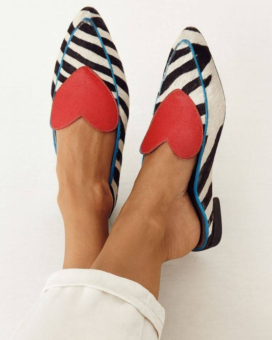 Zebra-Herz-Applikation Spitz zulaufende Slip-On Klassische Ballerinas [Vorbestellung]