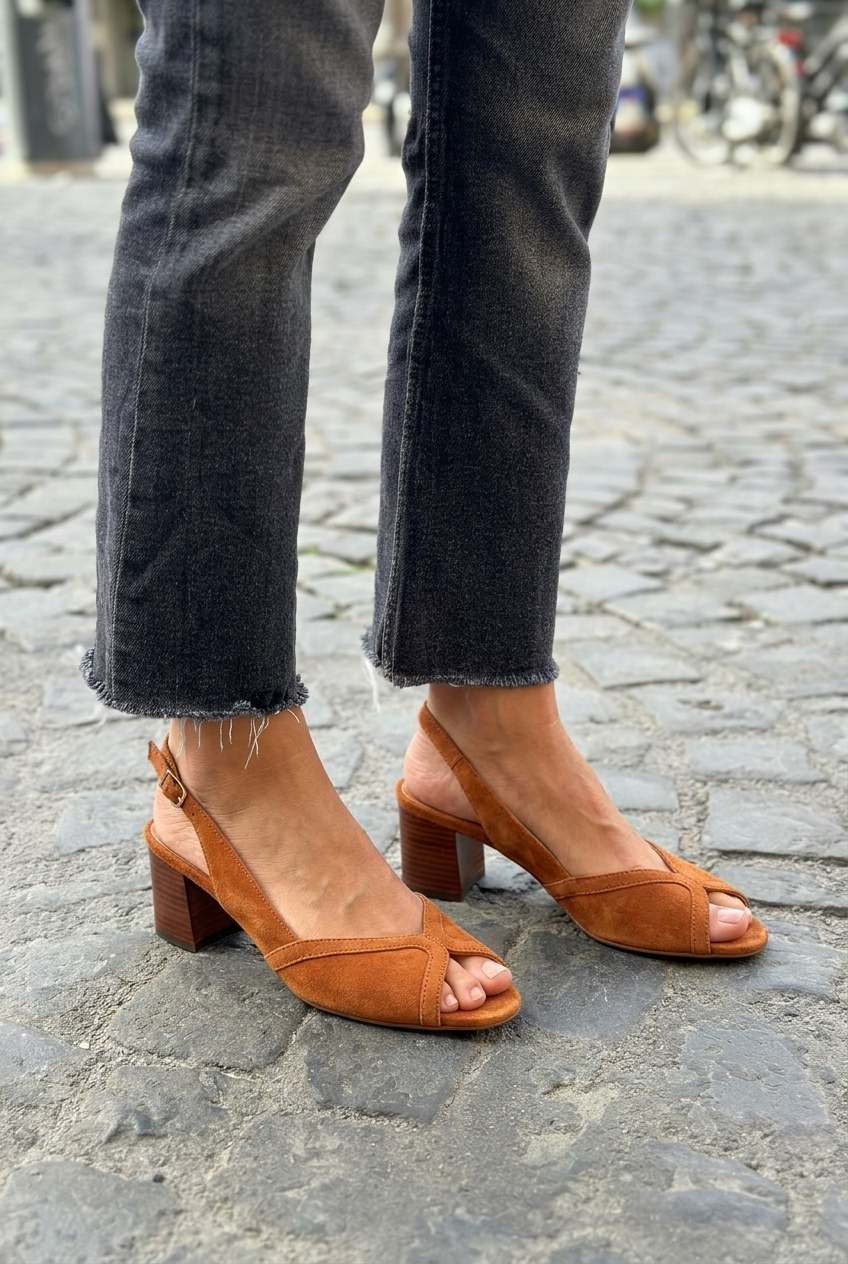 Suede Crisscross Peep Toe Slingback Block Heels [Pre Order]