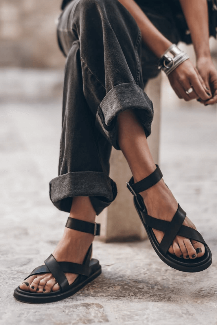 Matte Faux Leather Crisscross Ankle Strap Open Toe Sandals