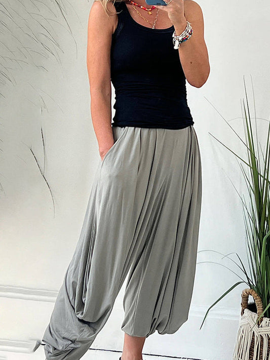 Losse harembroek met elastische taille en zakken