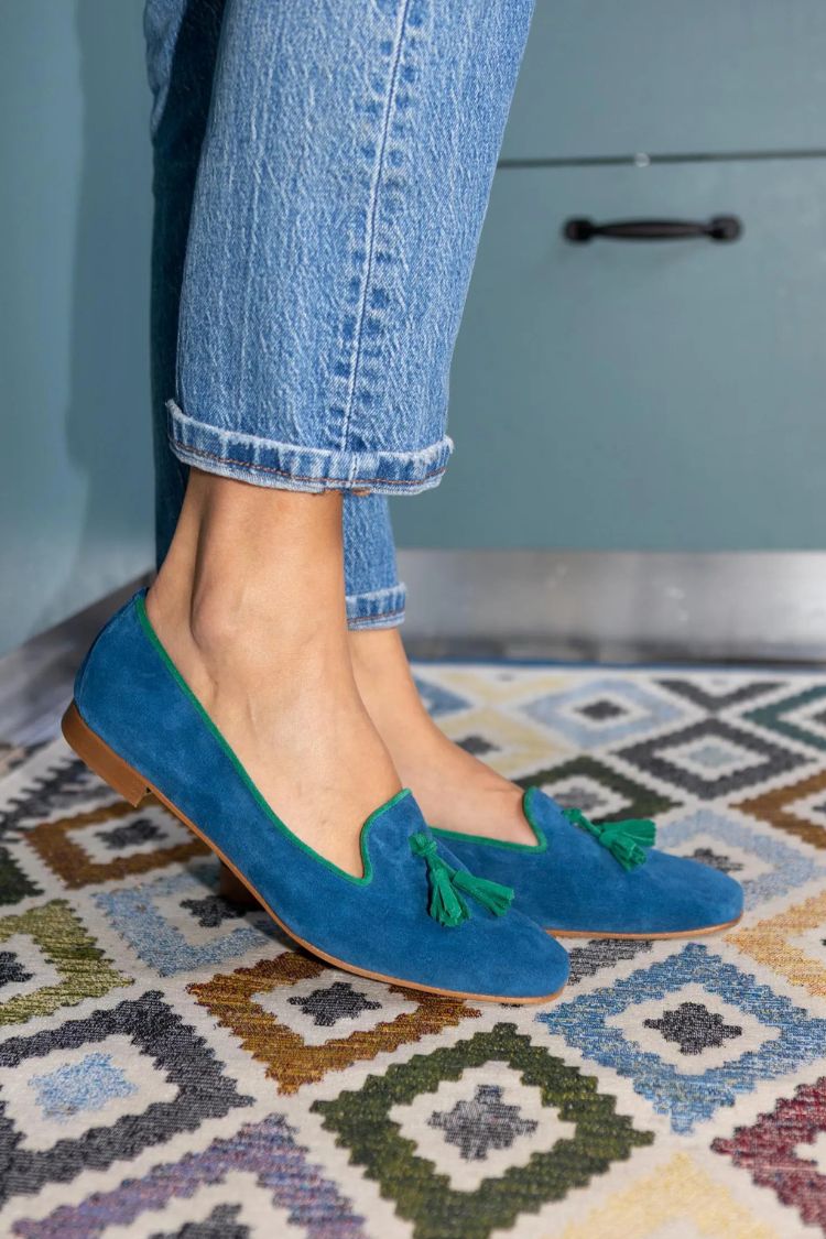 Blue Green Faux Suede Tassel Flat Casual Loafers [Pre Order]