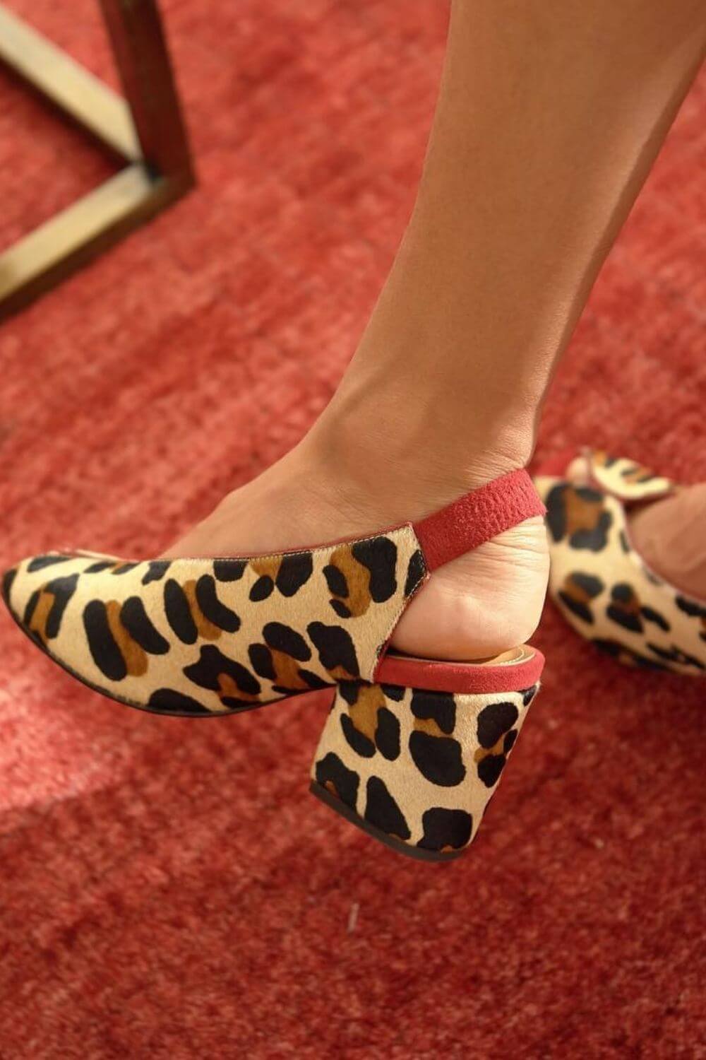 Delicate Leopard Print Peep Toe Slingback Khaki Chunky Heels