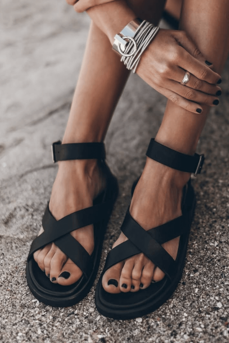 Matte Faux Leather Crisscross Ankle Strap Open Toe Sandals