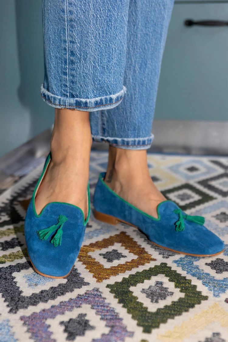 Blue Green Faux Suede Tassel Flat Casual Loafers [Pre Order]