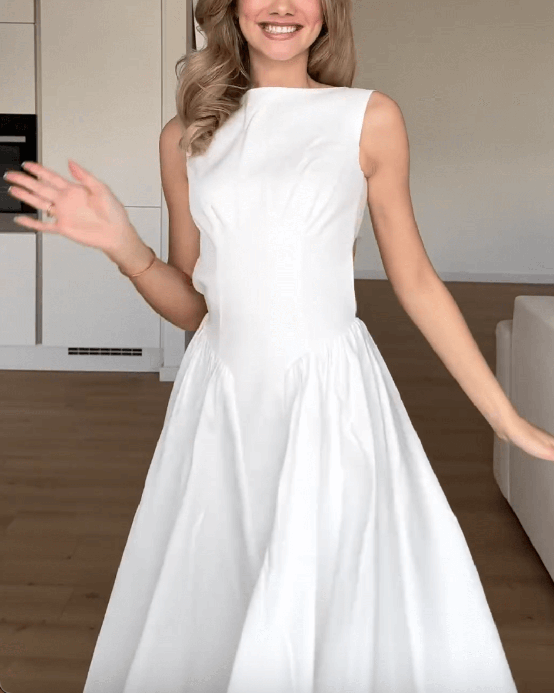 Vestido midi de sarga blanca