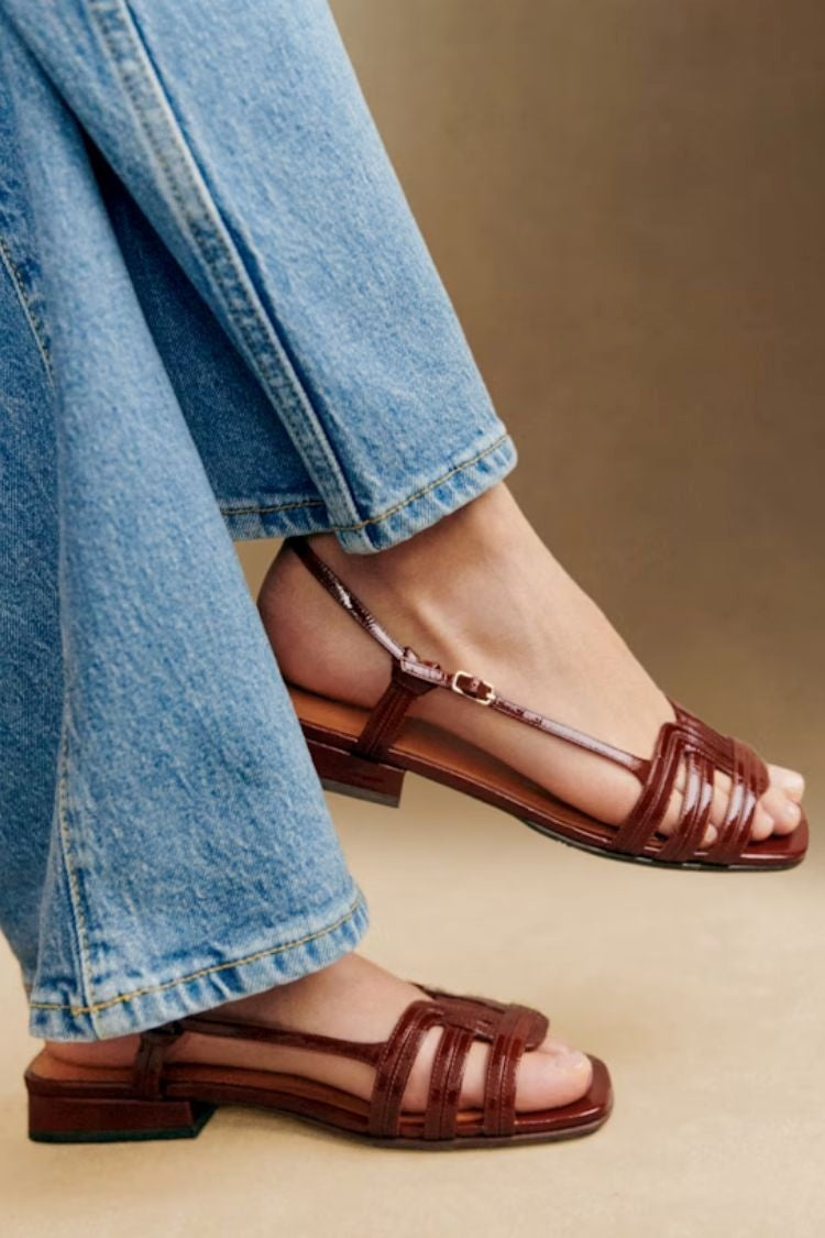 Solid Color Patent Multi-Strap Square Toe Sandals [Pre Order]