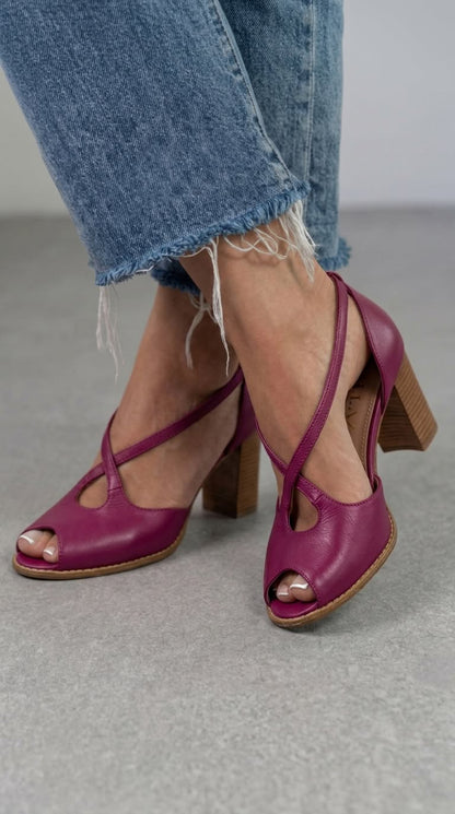 Blush Pink Cross Strap Open Toe Elegant Block Heel Sandals