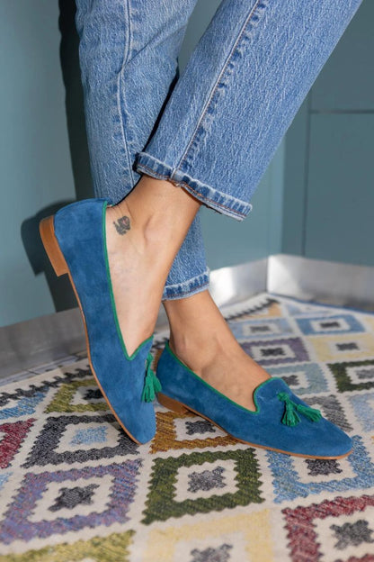 Blue Green Faux Suede Tassel Flat Casual Loafers [Pre Order]