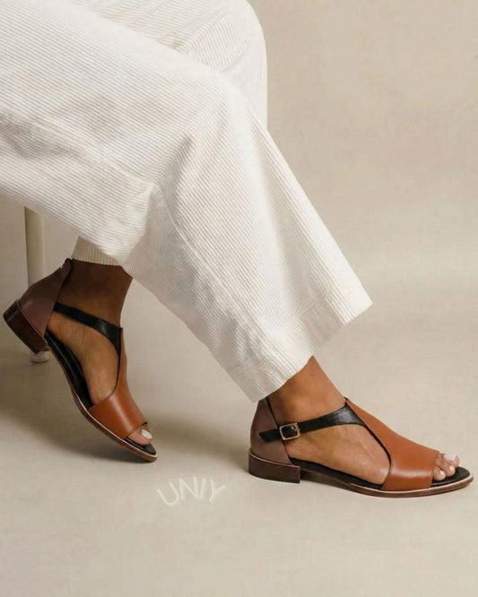 Minimalist Brown PU Leather Ankle Strap Summer Sandals
