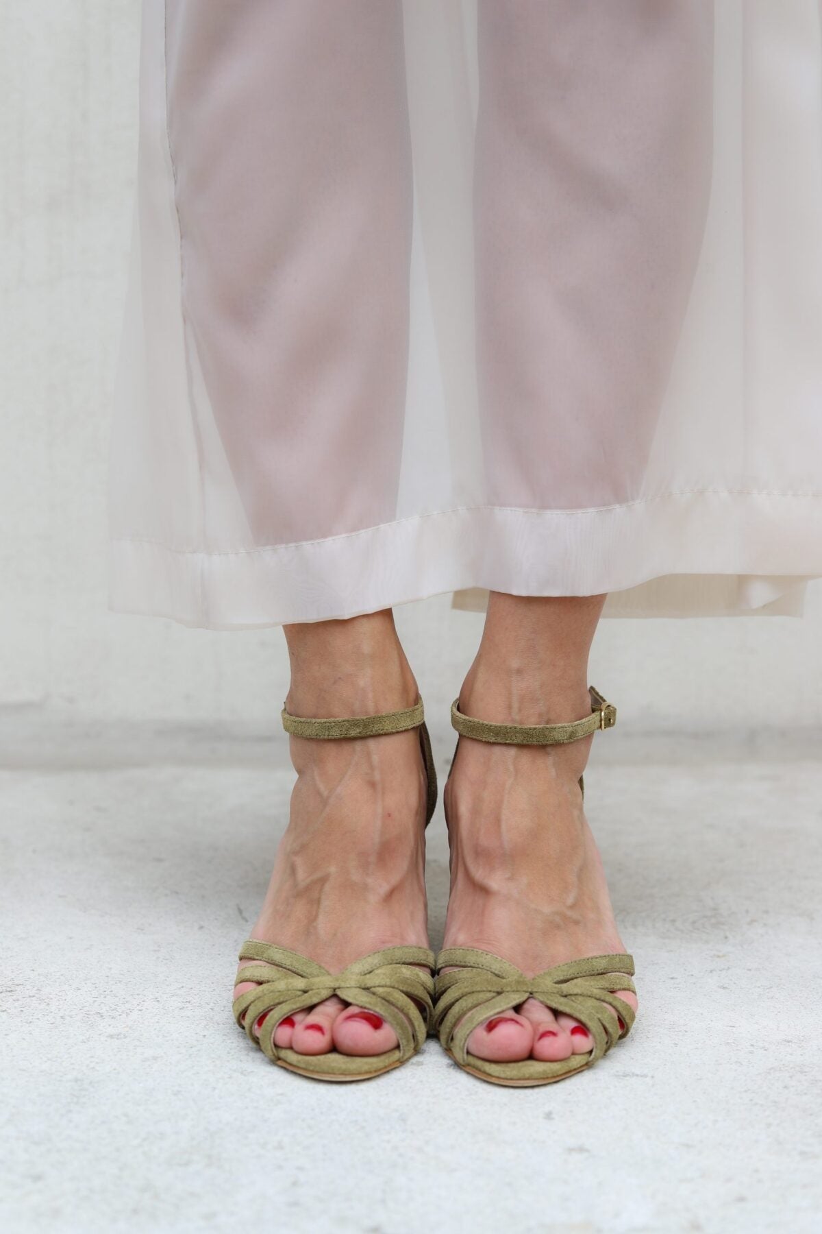 Red Suede Criss Cross Open Toe Slide Sandals [Pre Order]