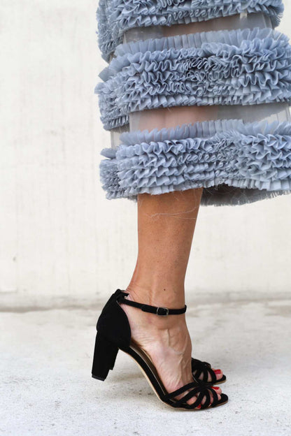 Red Suede Criss Cross Open Toe Slide Sandals [Pre Order]
