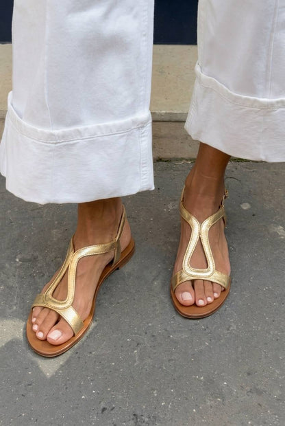 Metallic Gold Cut-Out Slingback Flat Casual Sandals