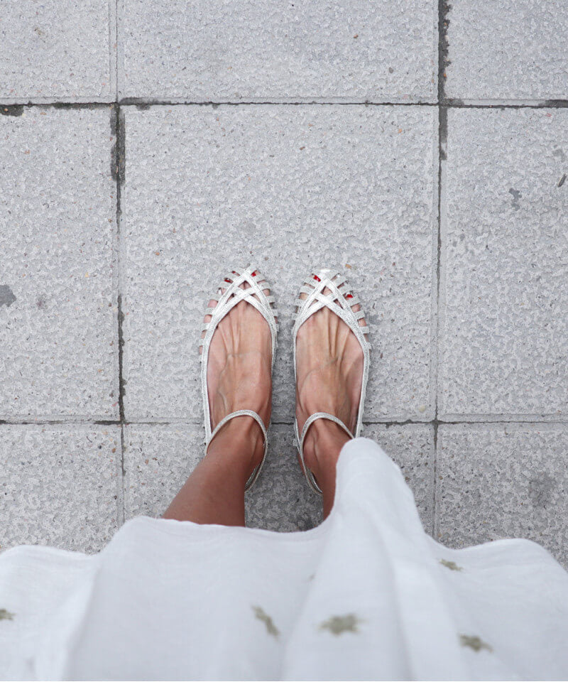 Hollowed Out Ankle Strap Round Toe Silver Sandals