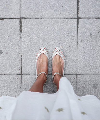 Hollowed Out Ankle Strap Round Toe Silver Sandals