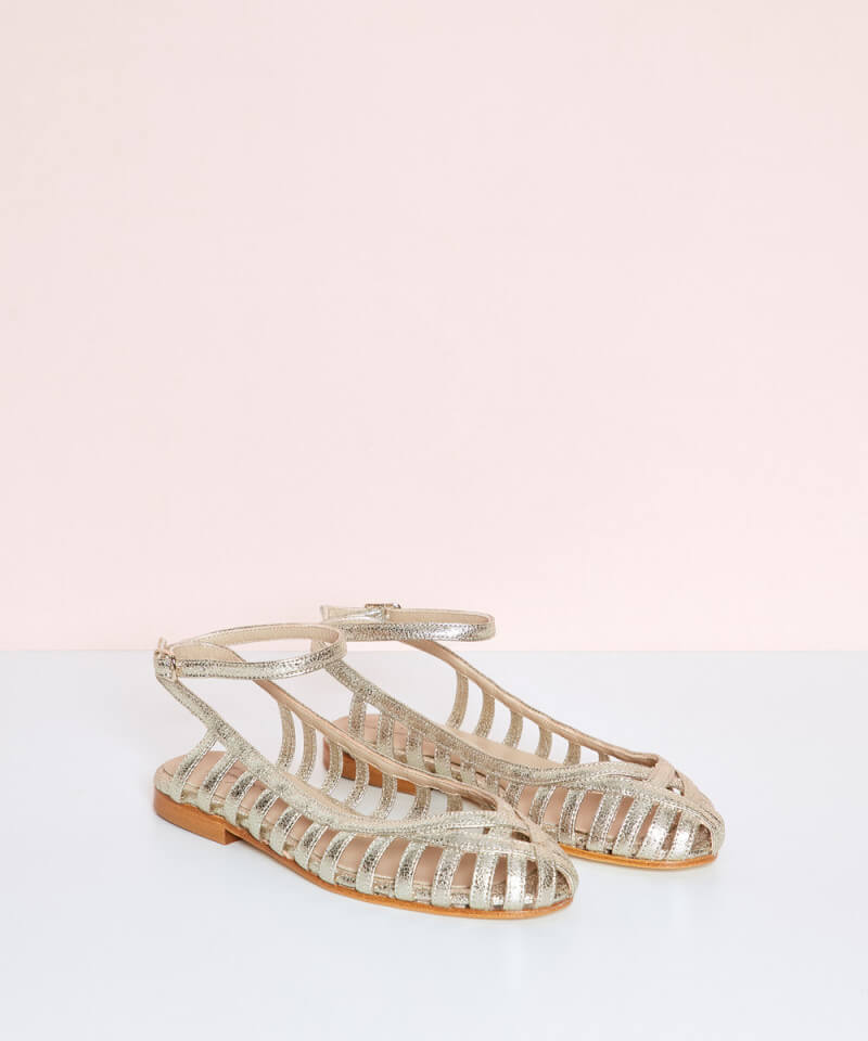 Hollowed Out Ankle Strap Round Toe Silver Sandals