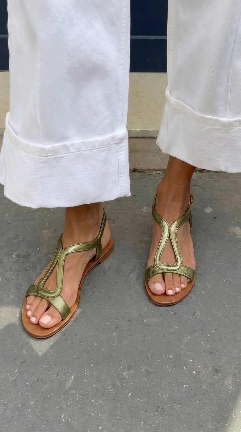Metallic Gold Cut-Out Slingback Flat Casual Sandals