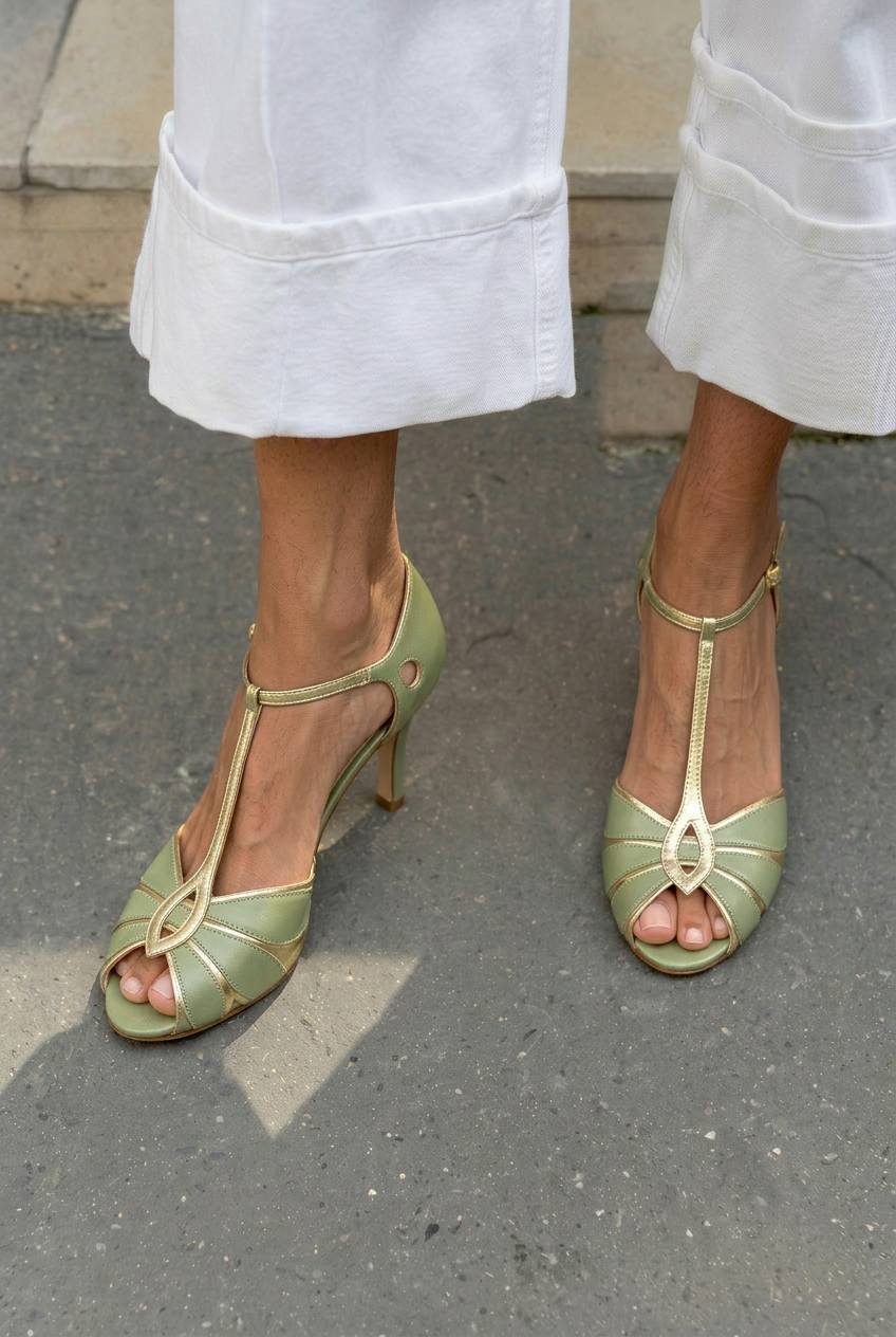 Vintage Art Deco Peep Toe T-Strap Mid Heels [Pre Order]