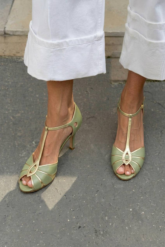 Vintage Art Deco Peep Toe T-Strap Mid Heels [Pre Order]