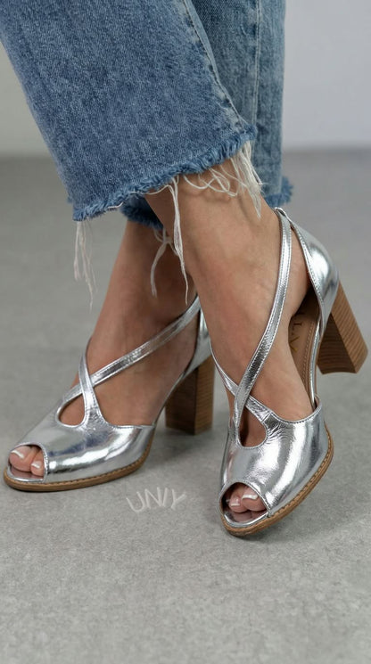 Blush Pink Cross Strap Open Toe Elegant Block Heel Sandals