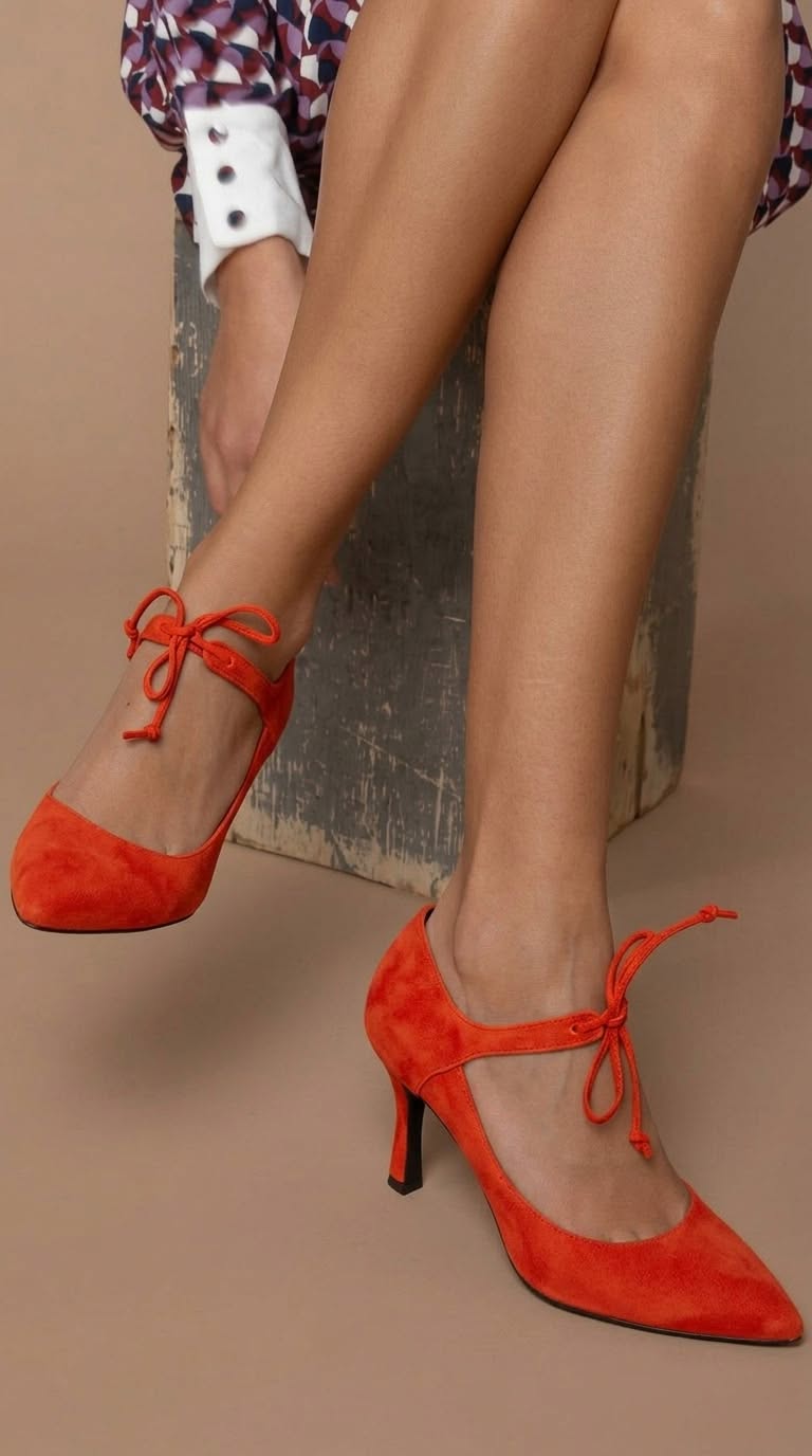 Suede Bow Strap Pointed Toe Mid Heel Dress Pumps