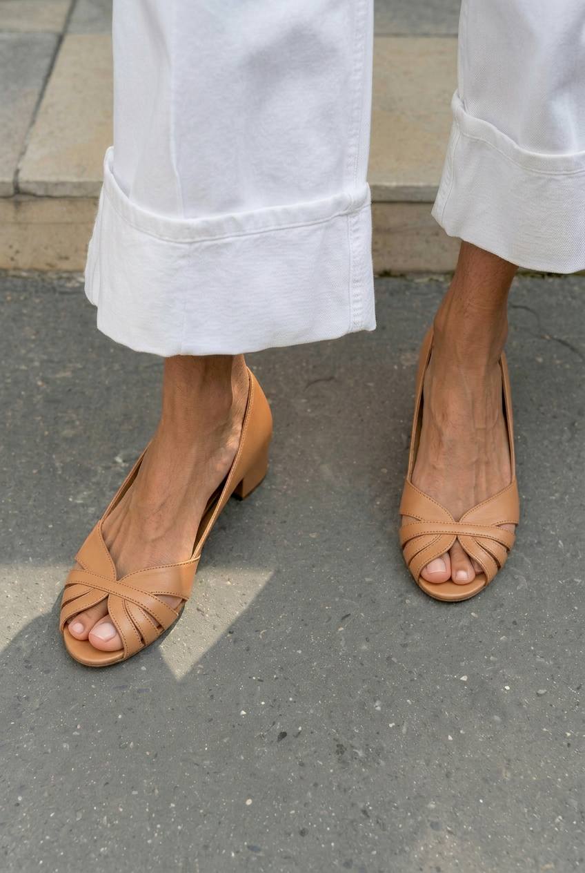 Knotted Peep Toe Closed Back Block Heels [Pre Order]