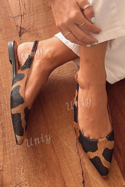 Classic Cow Pattern Pointed Toe Slingback Block Heels