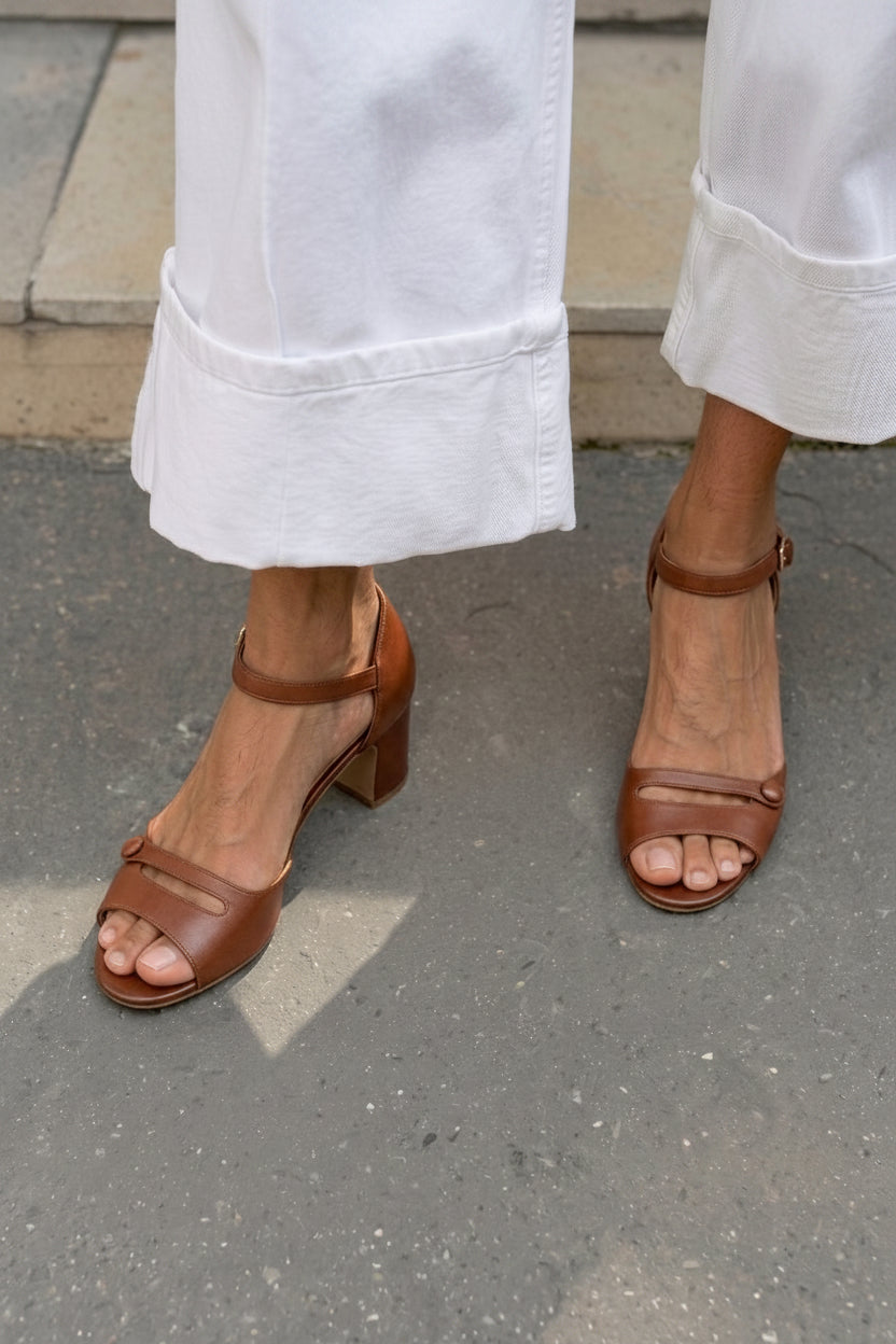Retro Cutout Open Toe Ankle Strap Chunky Heel Sandals [Pre Order]