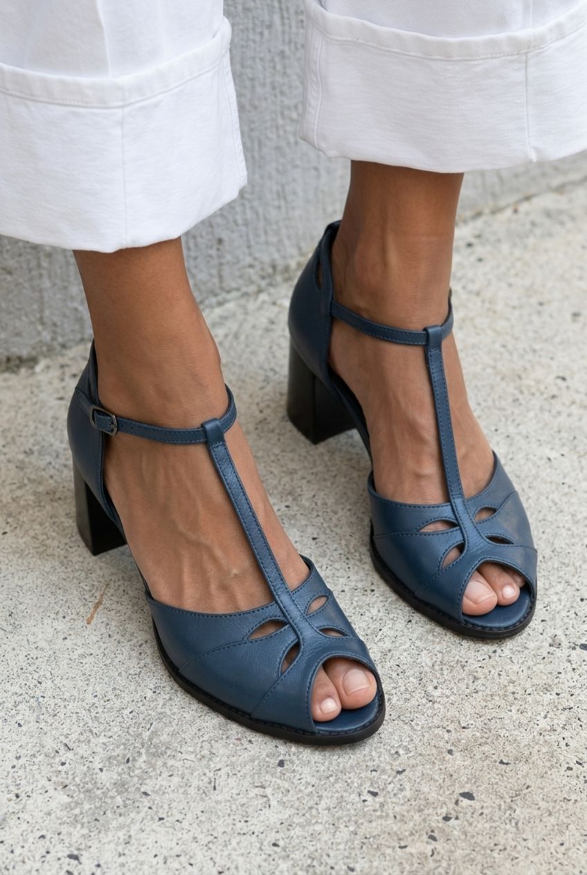 Cutout T-Strap Peep Toe Block Sandals [Pre Order]