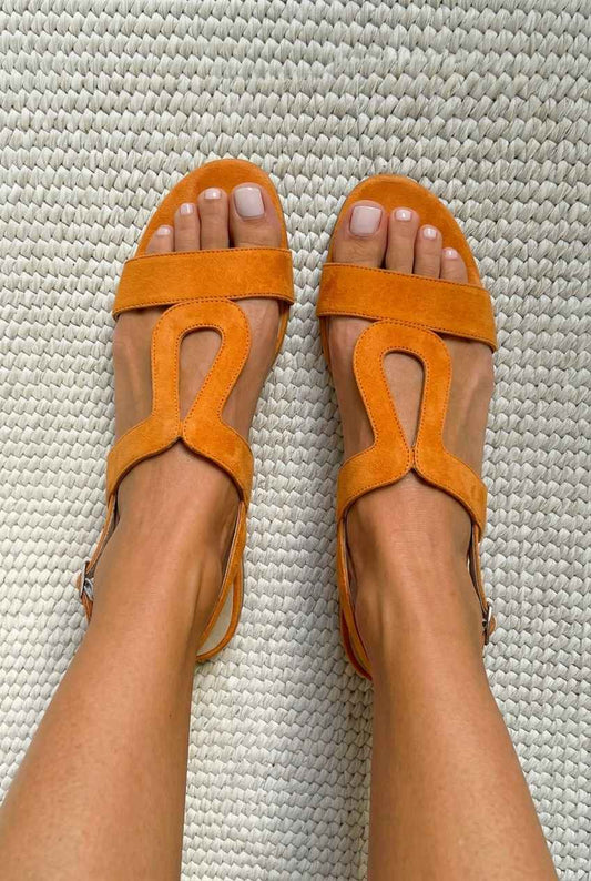 Suede Cutout Open Toe Slingback Flat Sandals [Pre Order]