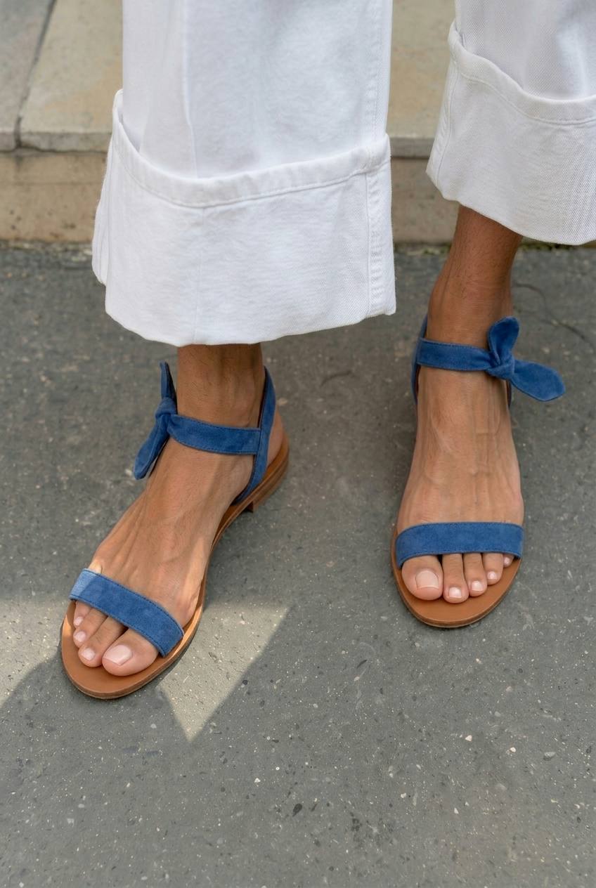 Suede Tie Strap Open Toe Flat Sandals [Pre Order]